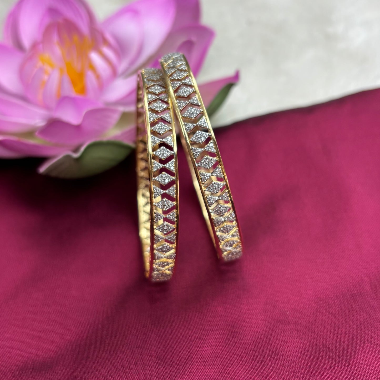 Gold Finish Bangles with AD Stones – Bridal & Festive Wear