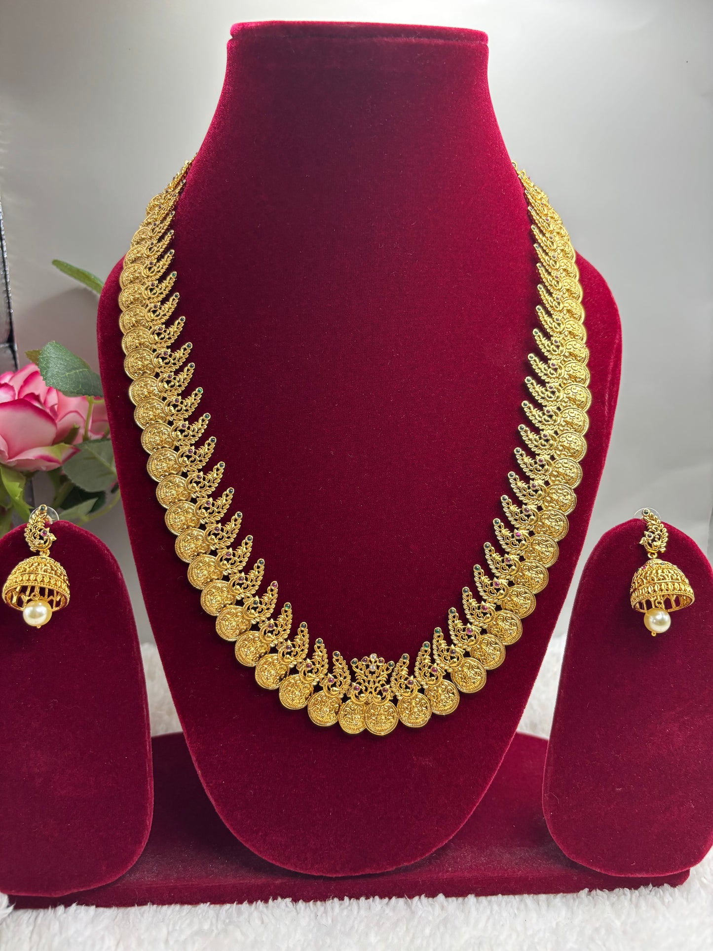 Golden Legacy – Kerala Style Kasu Mala Long Haram with Peacock Design