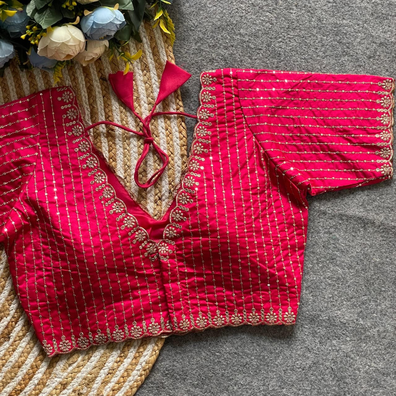 Rani Pink Readymade Blouse with Gold Embroidery