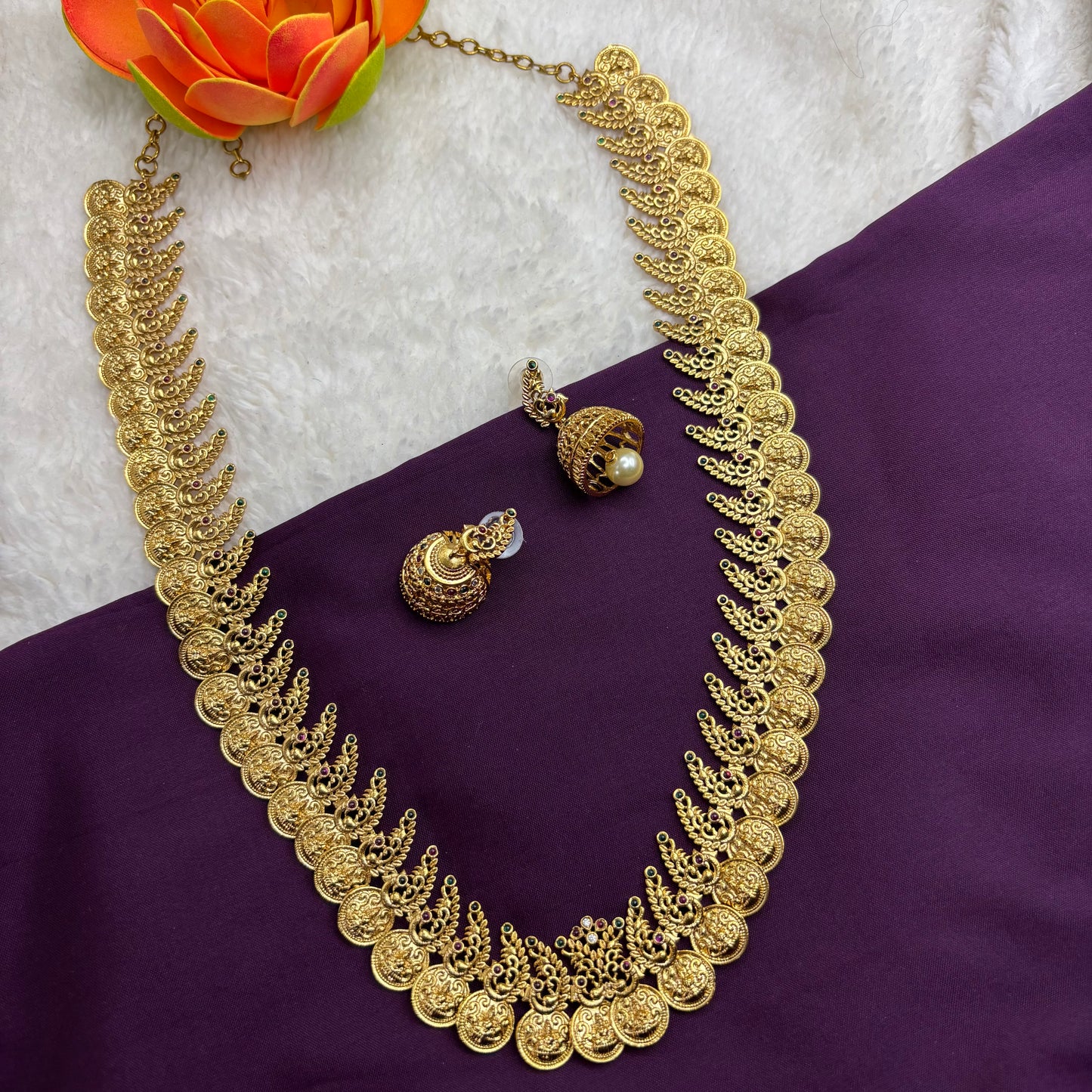Golden Legacy – Kerala Style Kasu Mala Long Haram with Peacock Design