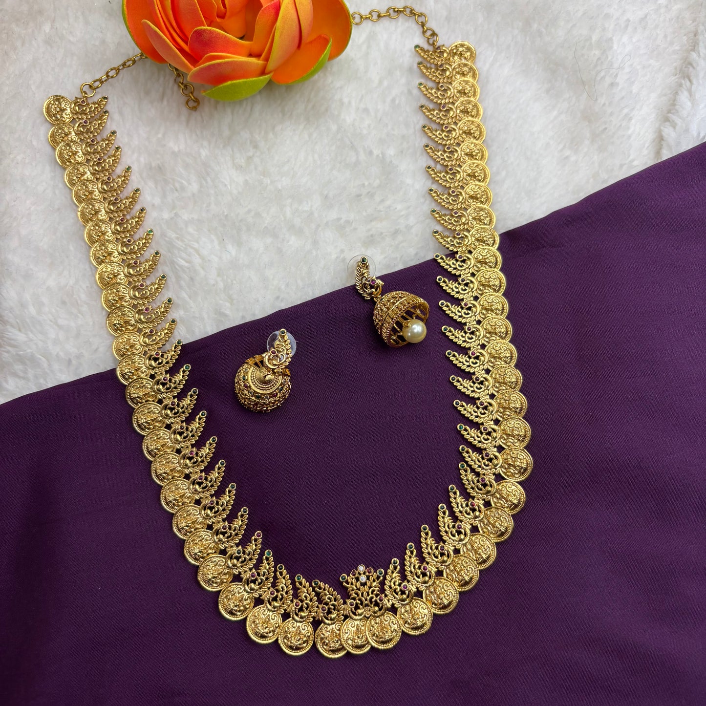 Golden Legacy – Kerala Style Kasu Mala Long Haram with Peacock Design