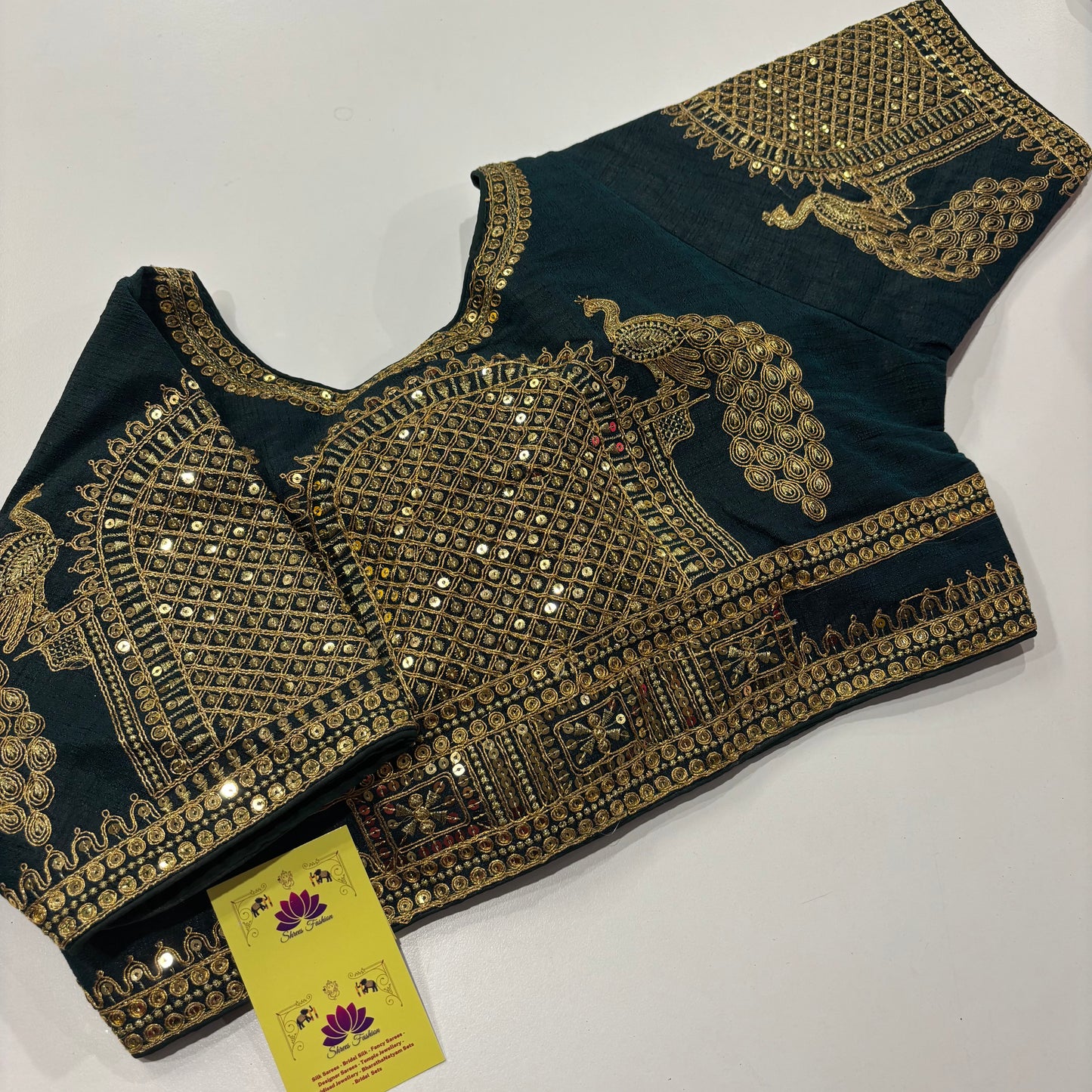 Dark Blue Designer Blouse – Gold Embroidery for Festive Glam