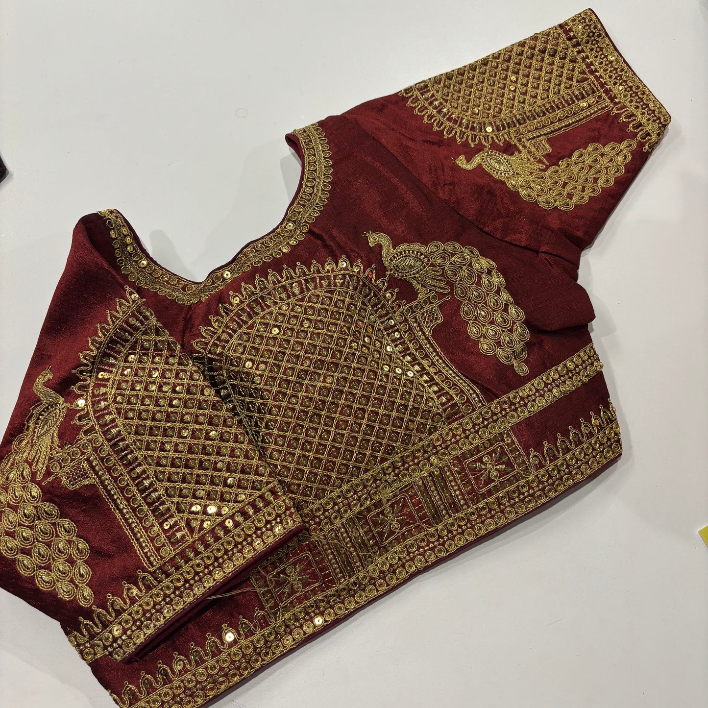 Brick Red Designer Blouse – Gold Embroidery for Festive Glam