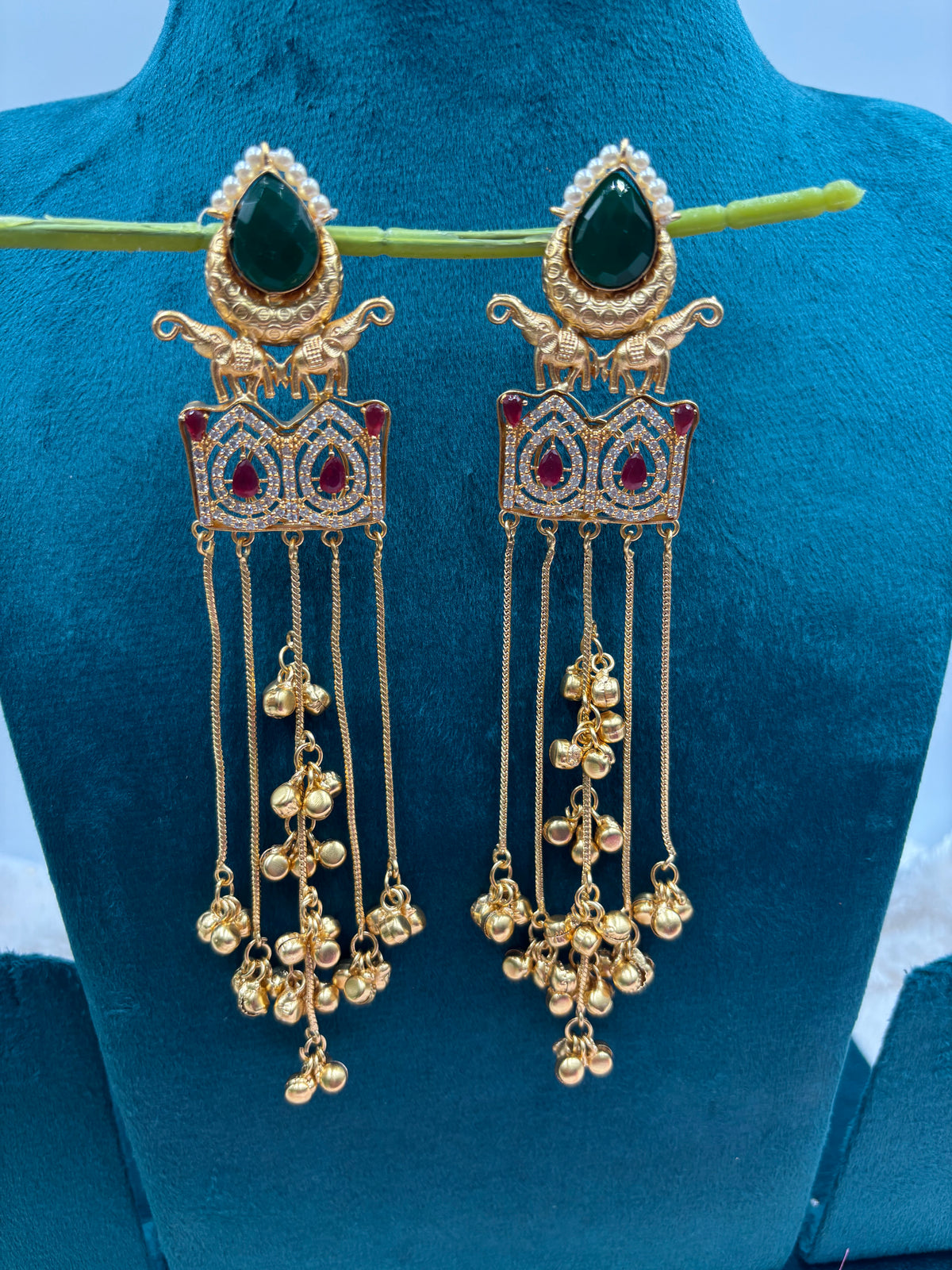 Statement Kashmiri Earrings with Elephant Motif & Kundan Panel