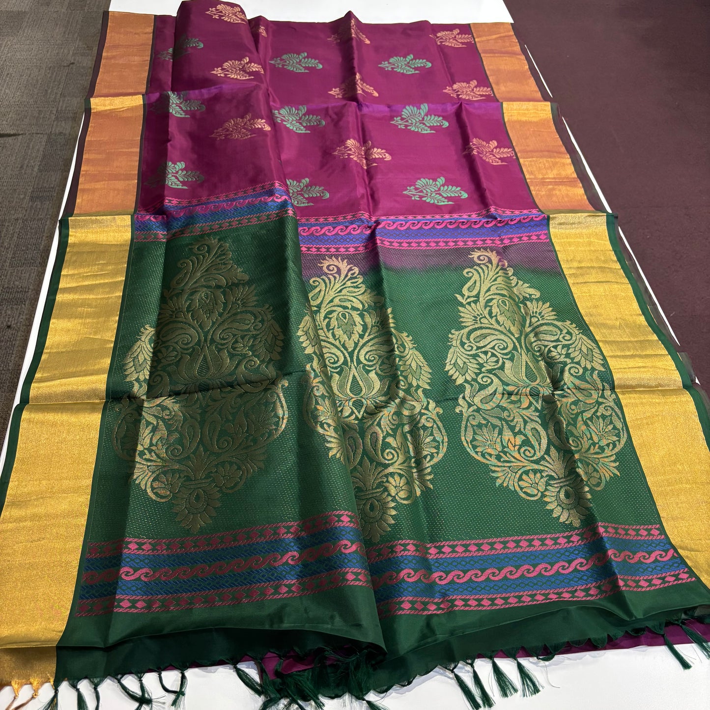 Royal Bloom – Pure Kanchipuram Silk Saree in Purple & Emerald Green