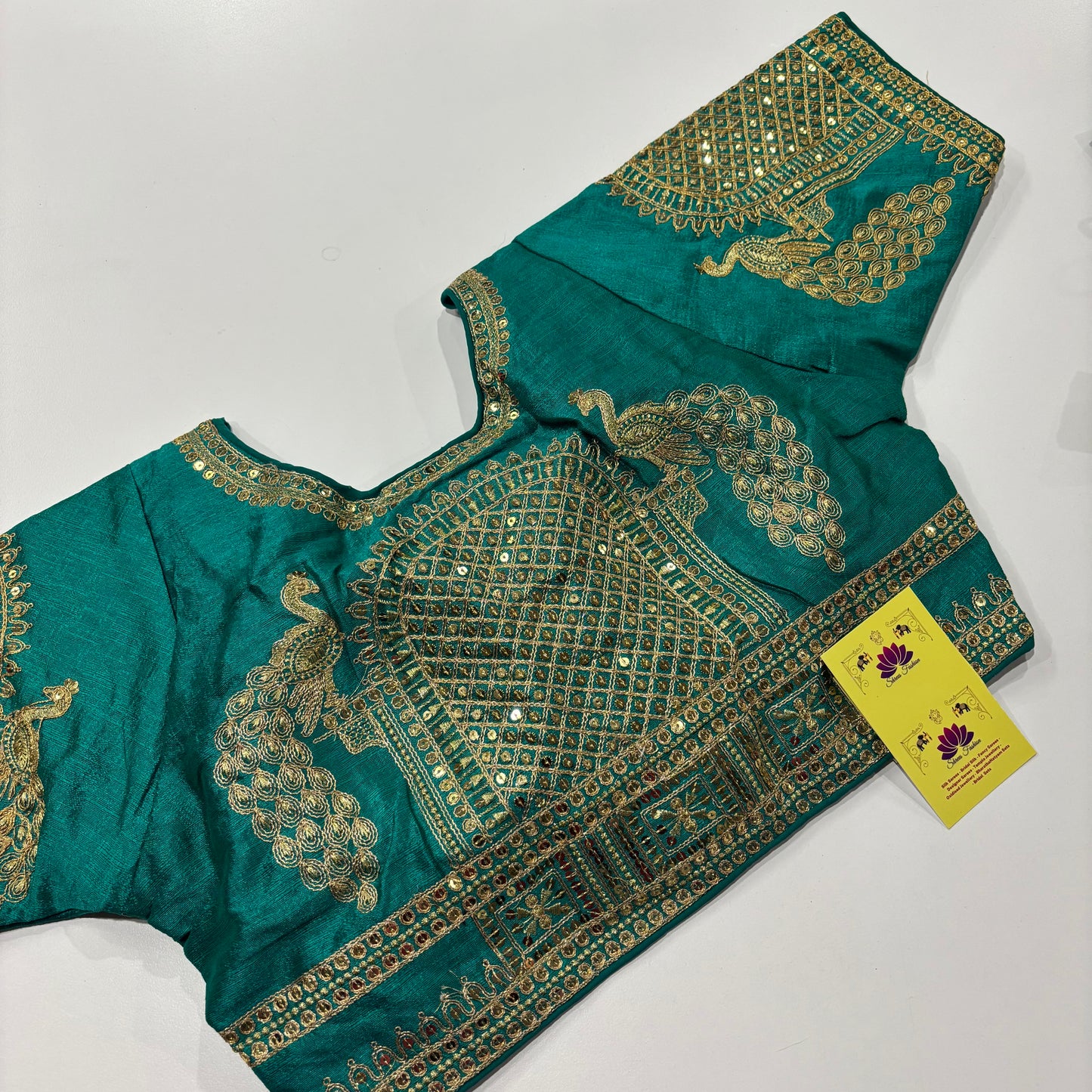Teal Blue Designer Blouse – Gold Embroidery for Festive Glam