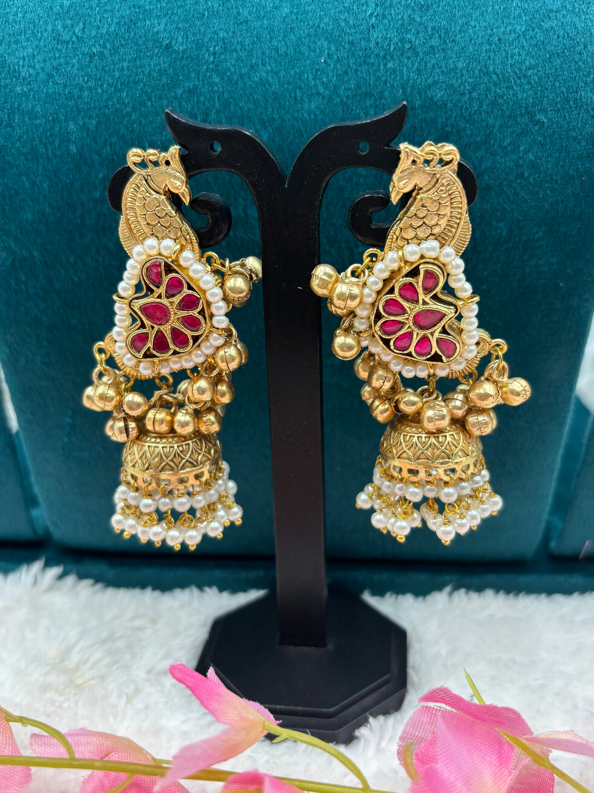 Heritage Peacock Kemp Earrings with Pearl Finish