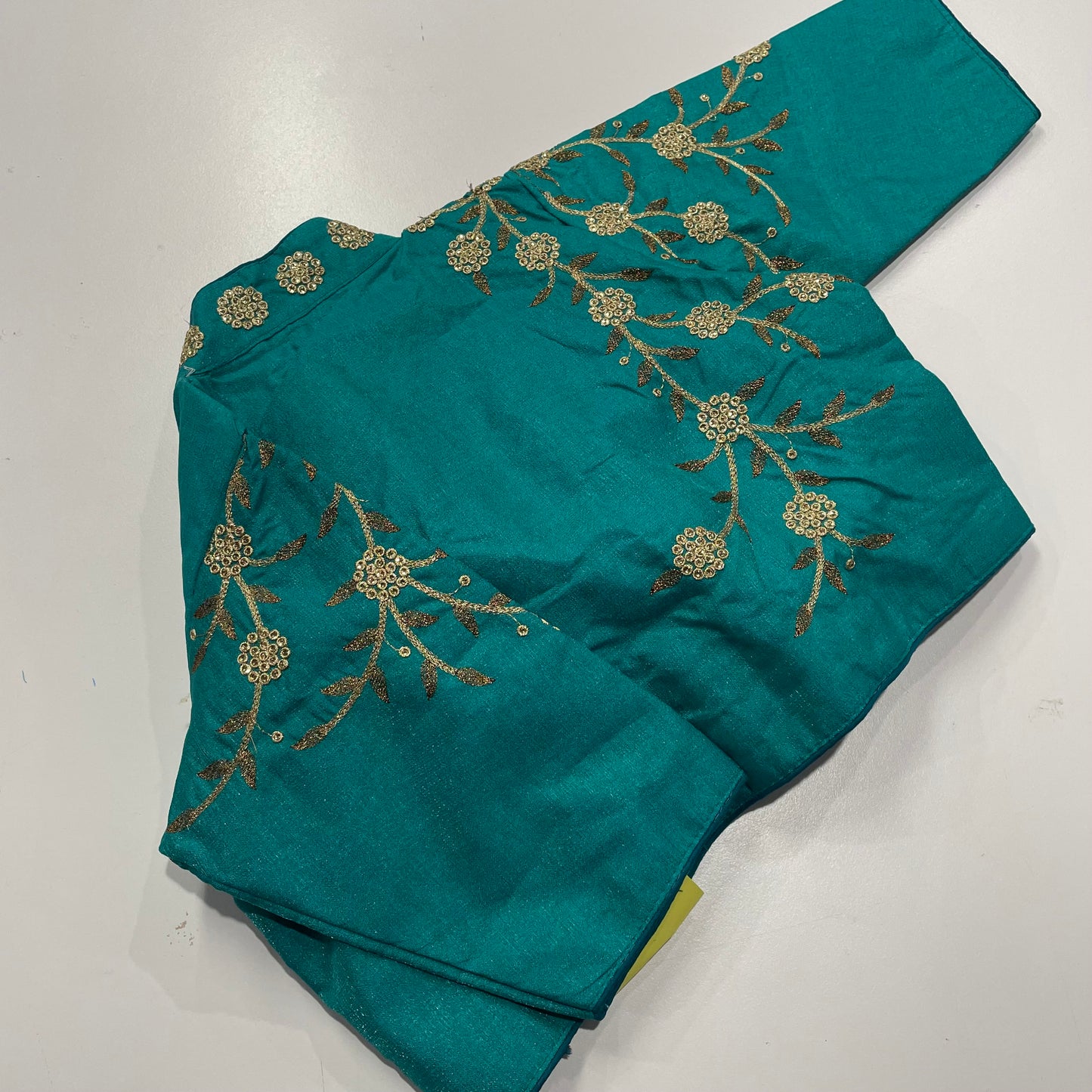 Sea Green Collar Neck Ready-Made Blouse with Gold Embroidery – Chic & Traditional Fusion for Sarees