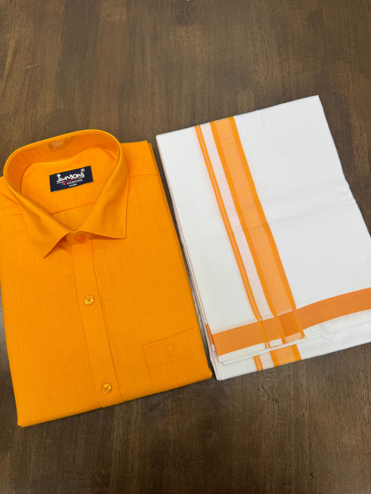 Yellow Half‑Sleeve Shirt Matched with White Veshti and Premium Yellow Border