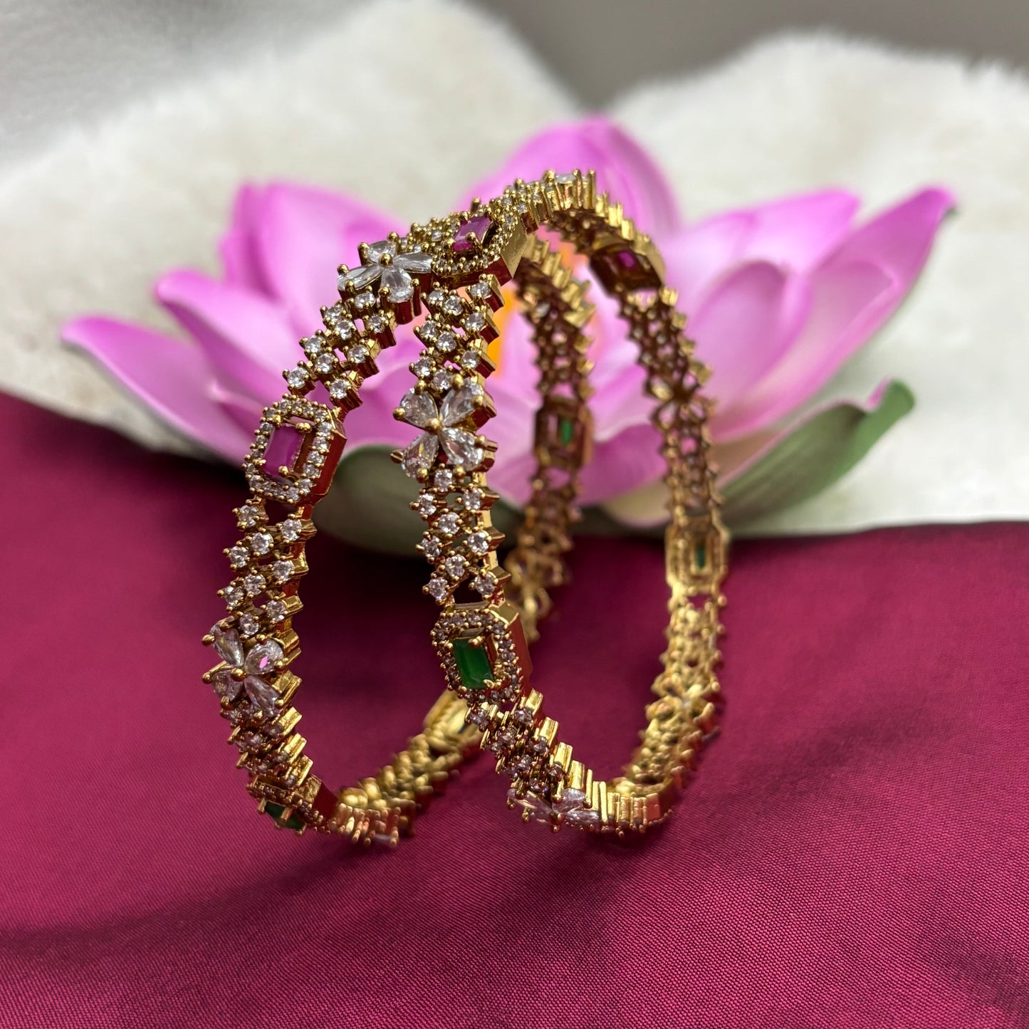Antique Matte Finish Bangles with Dual-Tone Kemp Stones