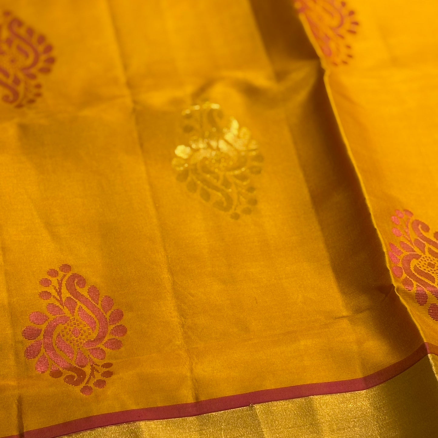 Sunshine & Silk: Yellow Kanchipuram Silk Saree with Rani Pink Pallu