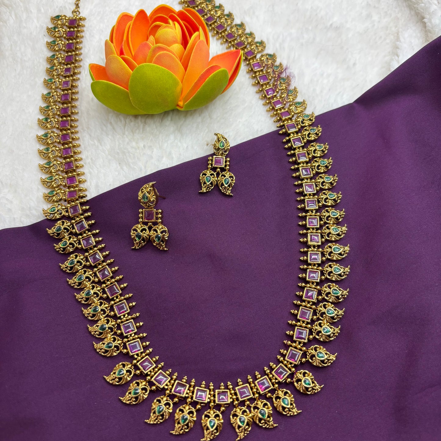 Mango Magic – Long Haram with Pink & Green Kemp Stones