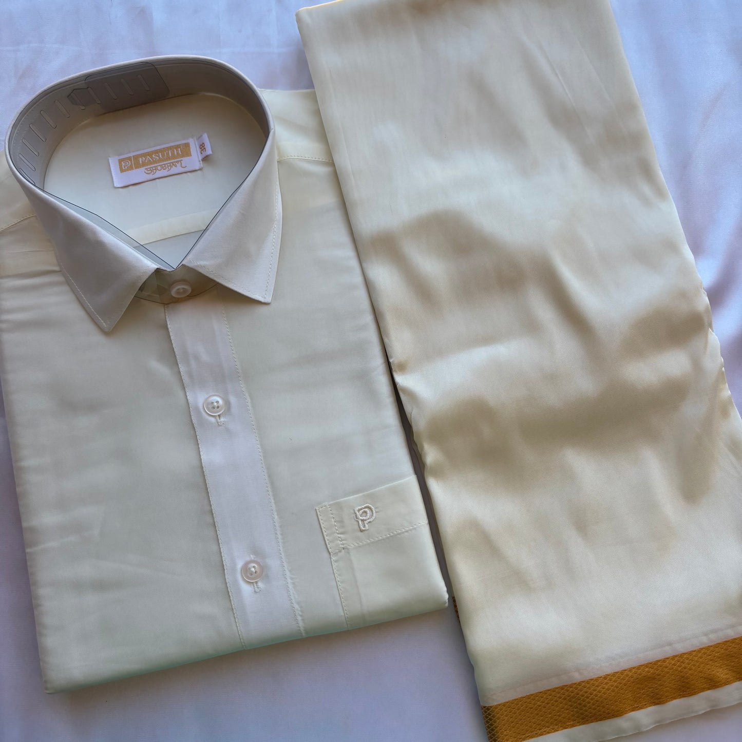 Premium Silk Veshti & Shirt Set with Angavasthiram