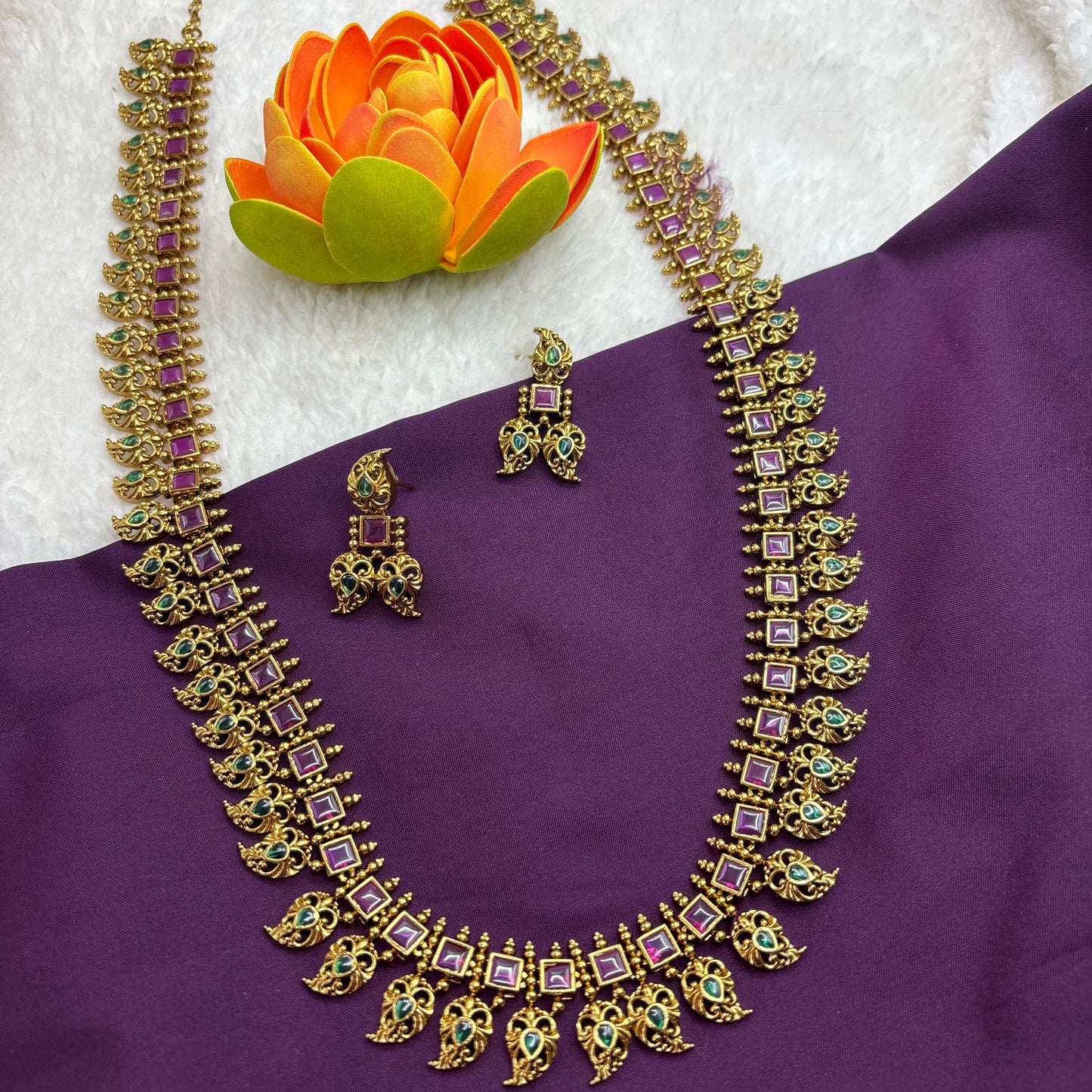 Mango Magic – Long Haram with Pink & Green Kemp Stones