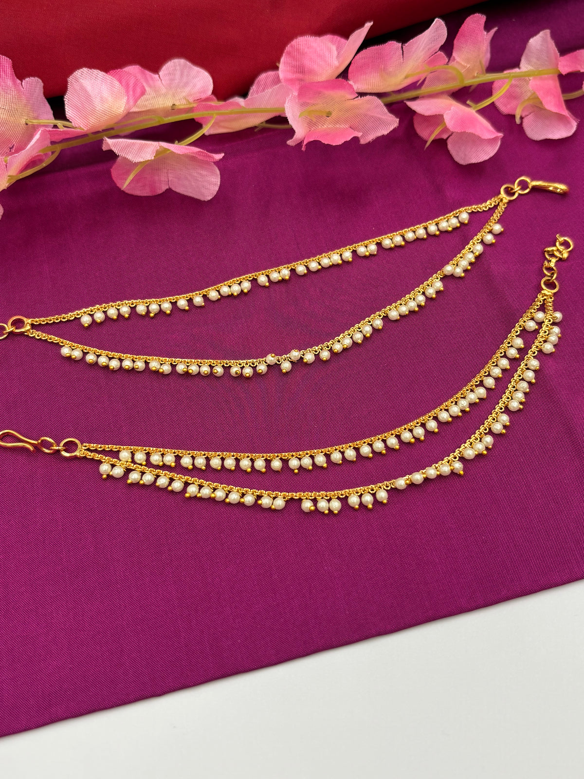 Traditional Double Chain Ear Chain with Pearl Detailing