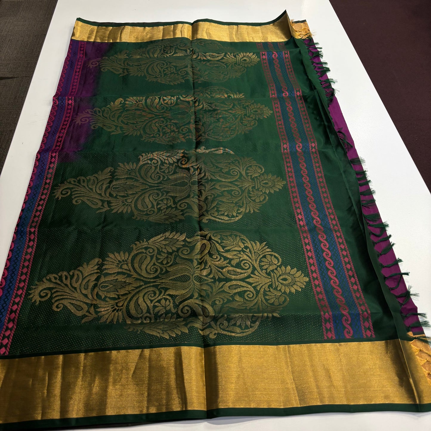 Royal Bloom – Pure Kanchipuram Silk Saree in Purple & Emerald Green