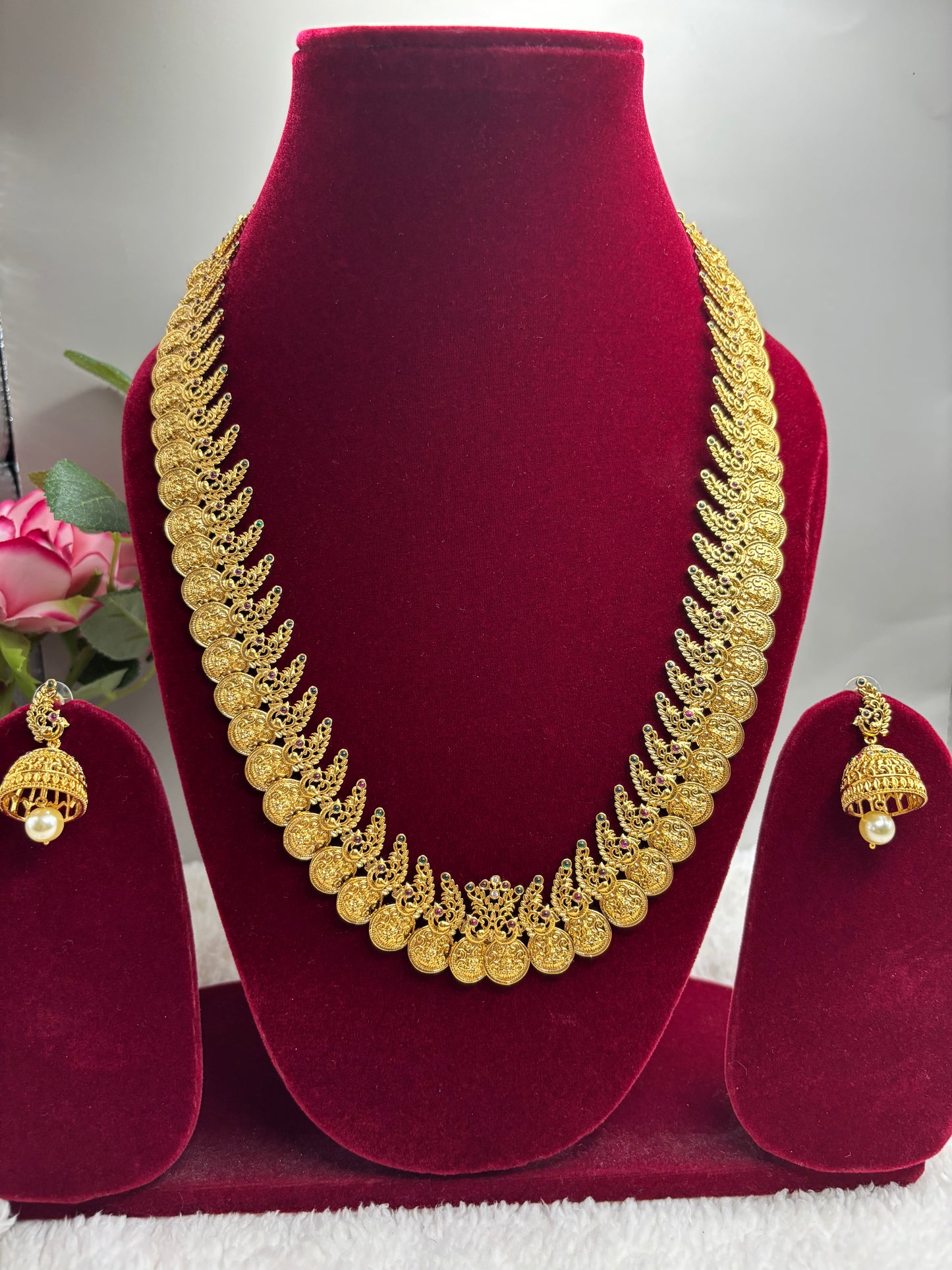 Golden Legacy – Kerala Style Kasu Mala Long Haram with Peacock Design