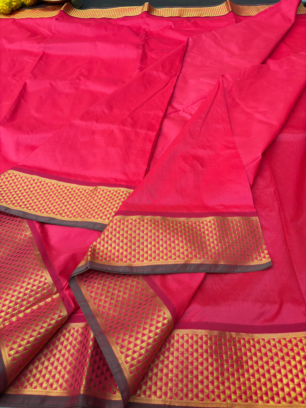 Heritage Red Semi Silk Madisar with Green Pallu