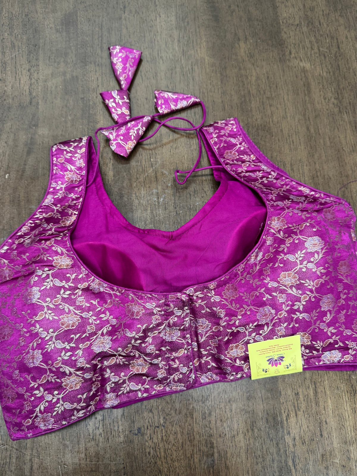 Purple Sleeveless Brocade Saree Blouse with Regal Gold Accents