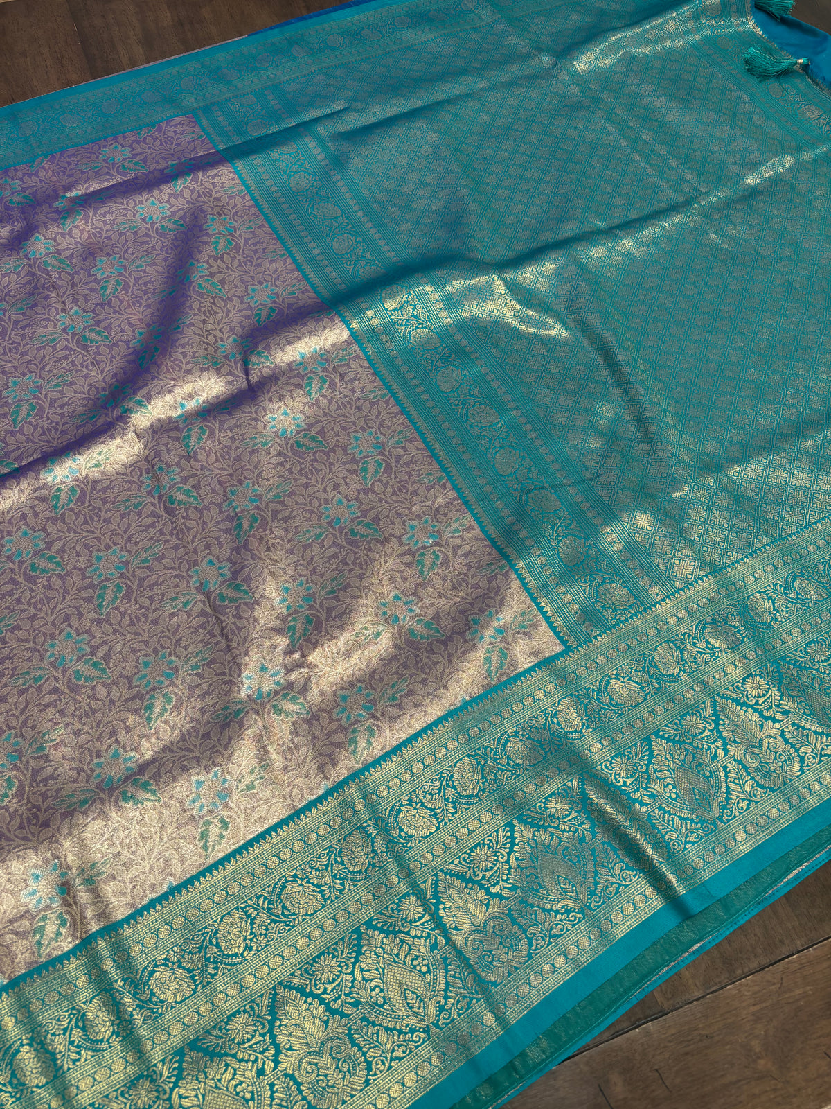 Elegant Lavender Soft Silk Saree with Turquoise Blue Pallu