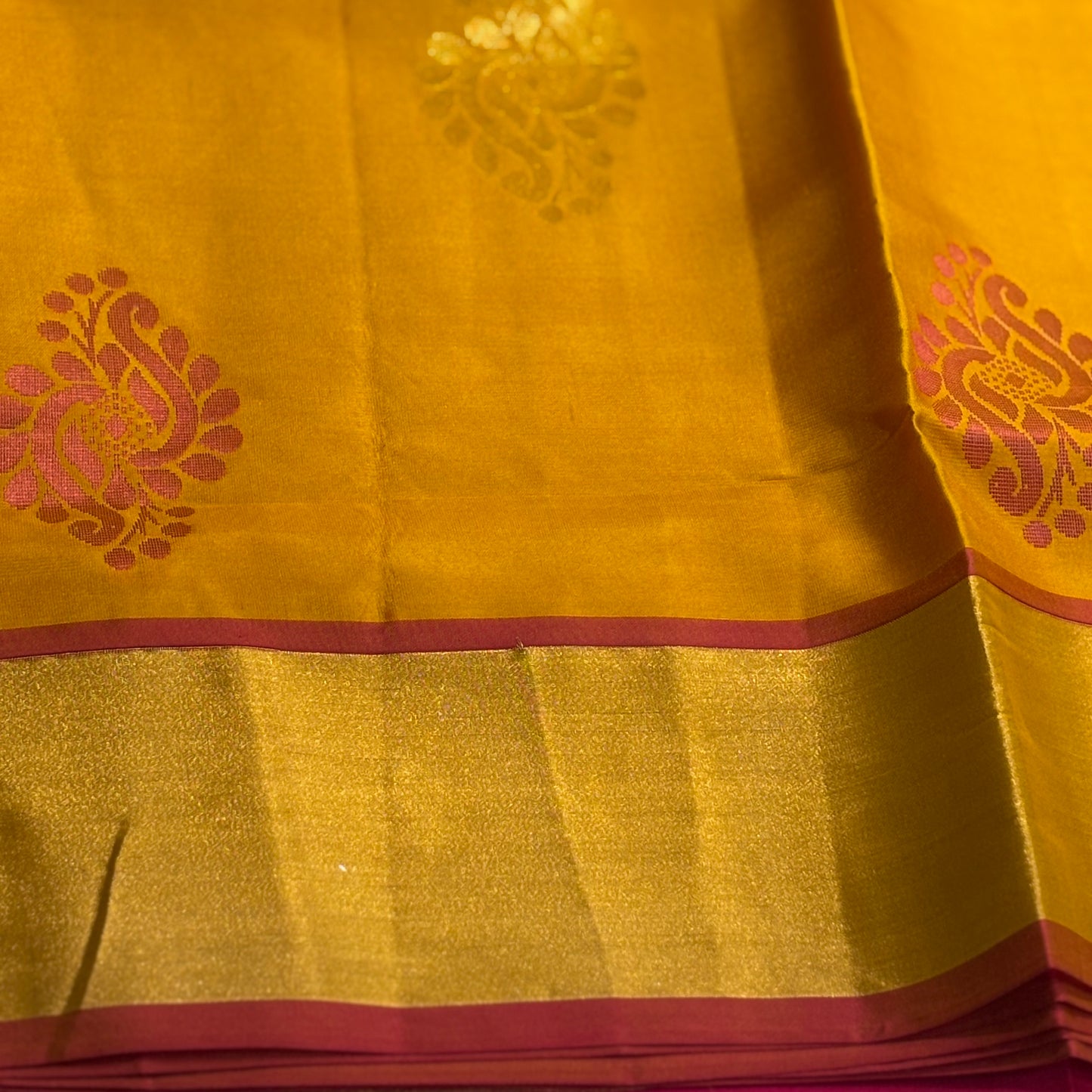 Sunshine & Silk: Yellow Kanchipuram Silk Saree with Rani Pink Pallu