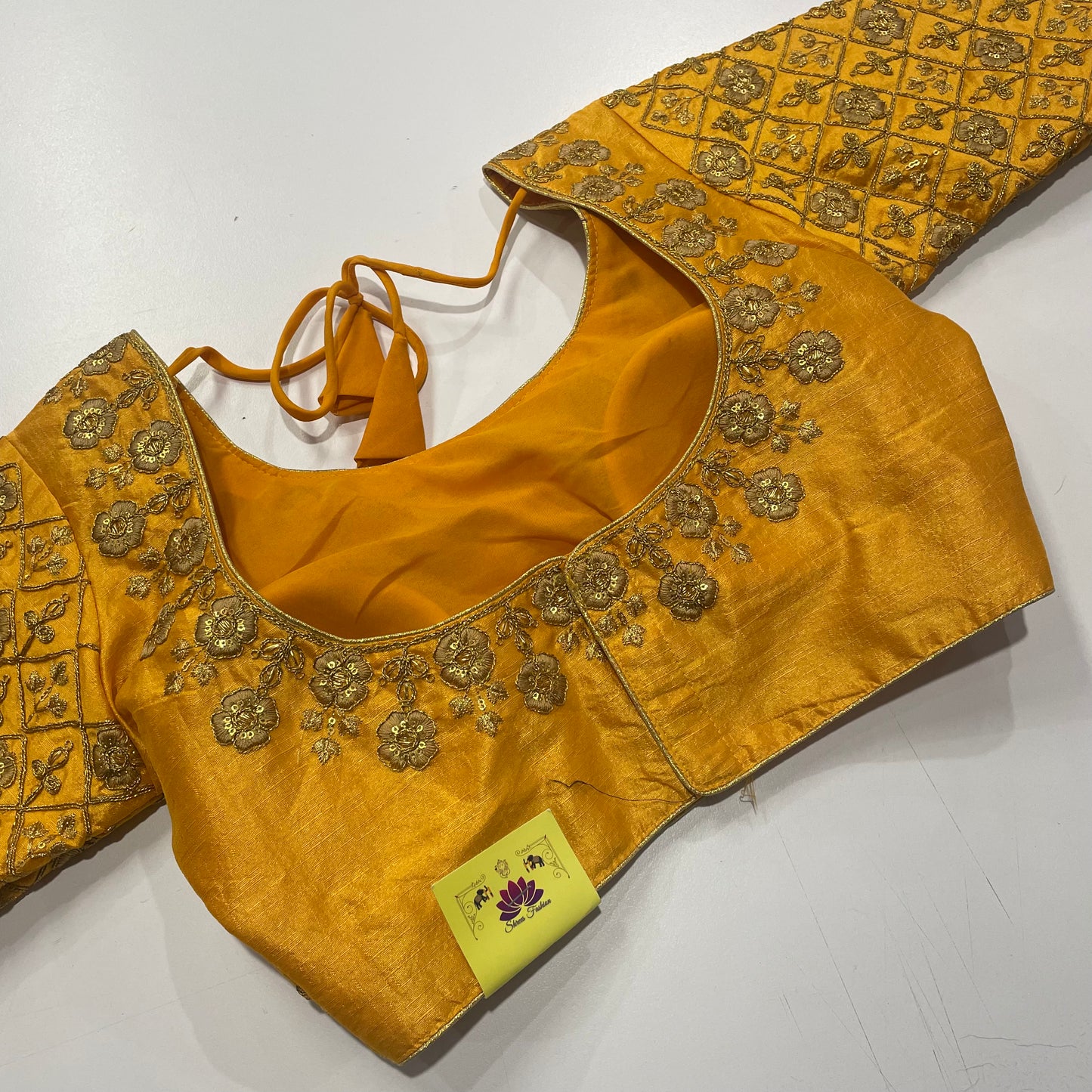 Designer Yellow Blouse with Heritage Gold Threadwork