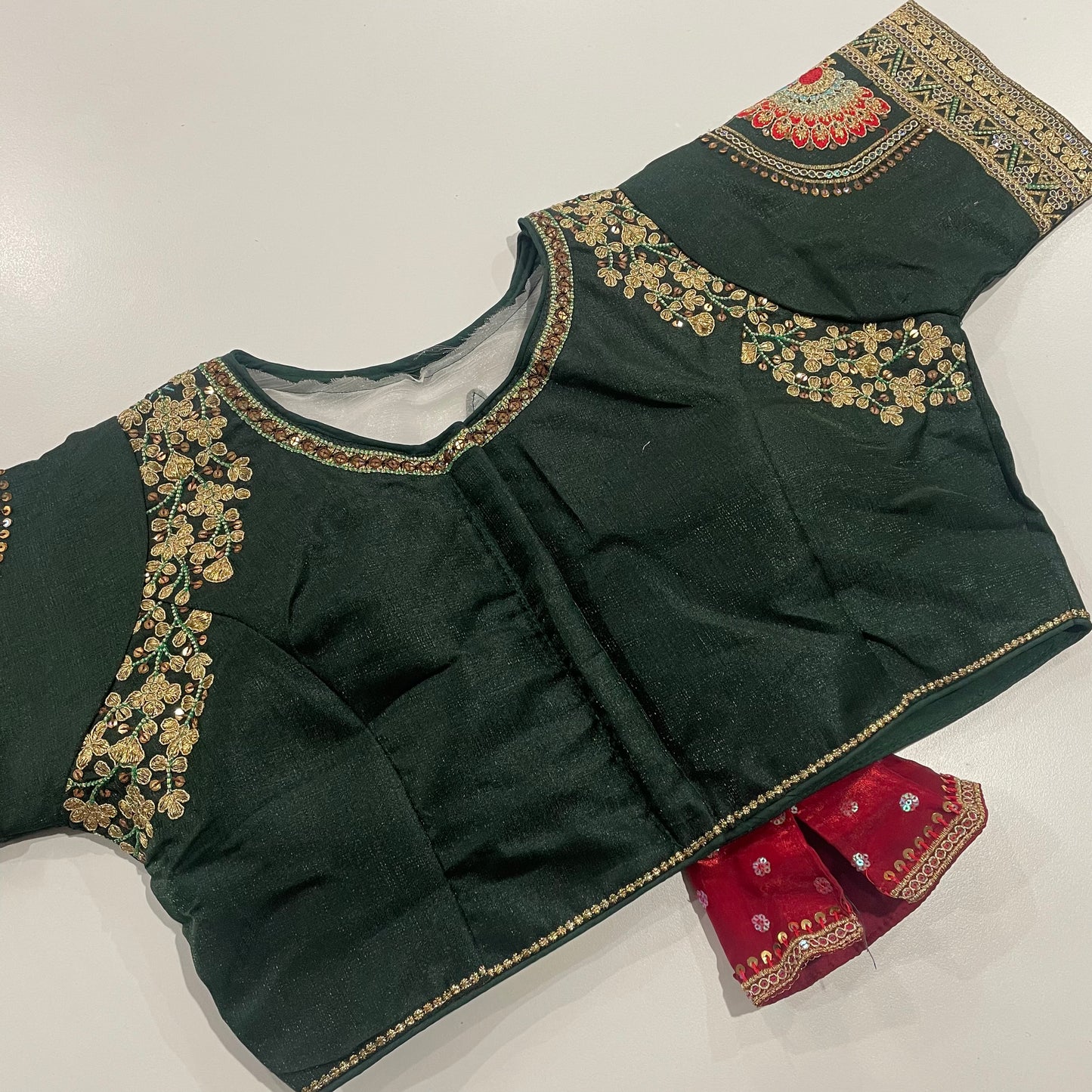 Classic Bottle Green Blouse with Structured Fit & Stylish Back