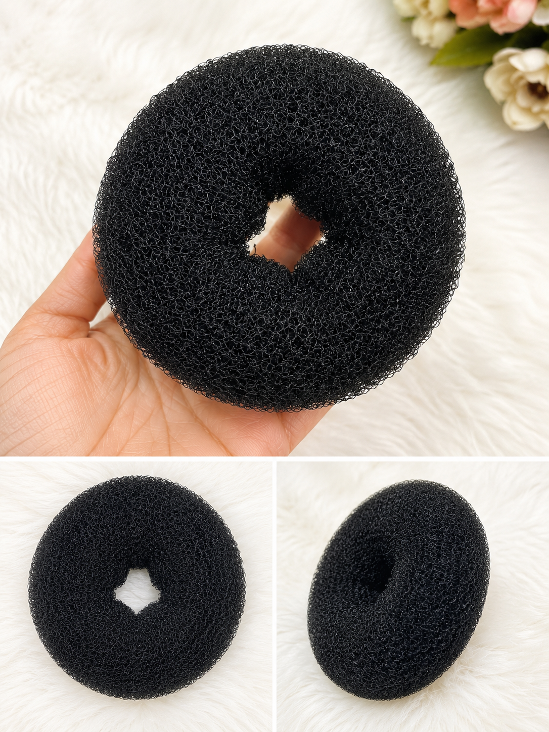 Expandable black hair donut bun maker for classical dance and bridal buns - Shrees Fashion Australia