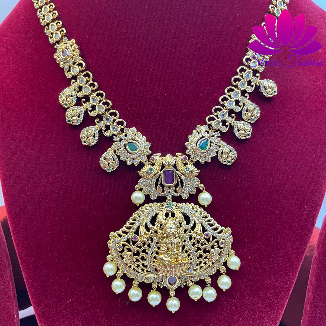 Radiant Elegance Matte Gold Finish Temple Design Necklace with CZ Stones | Shrees Fashion