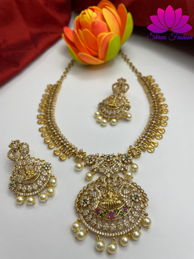 Elegant Matte Gold Finish Temple Design Kasu Necklace: A Divine Adornment | Shrees Fashion