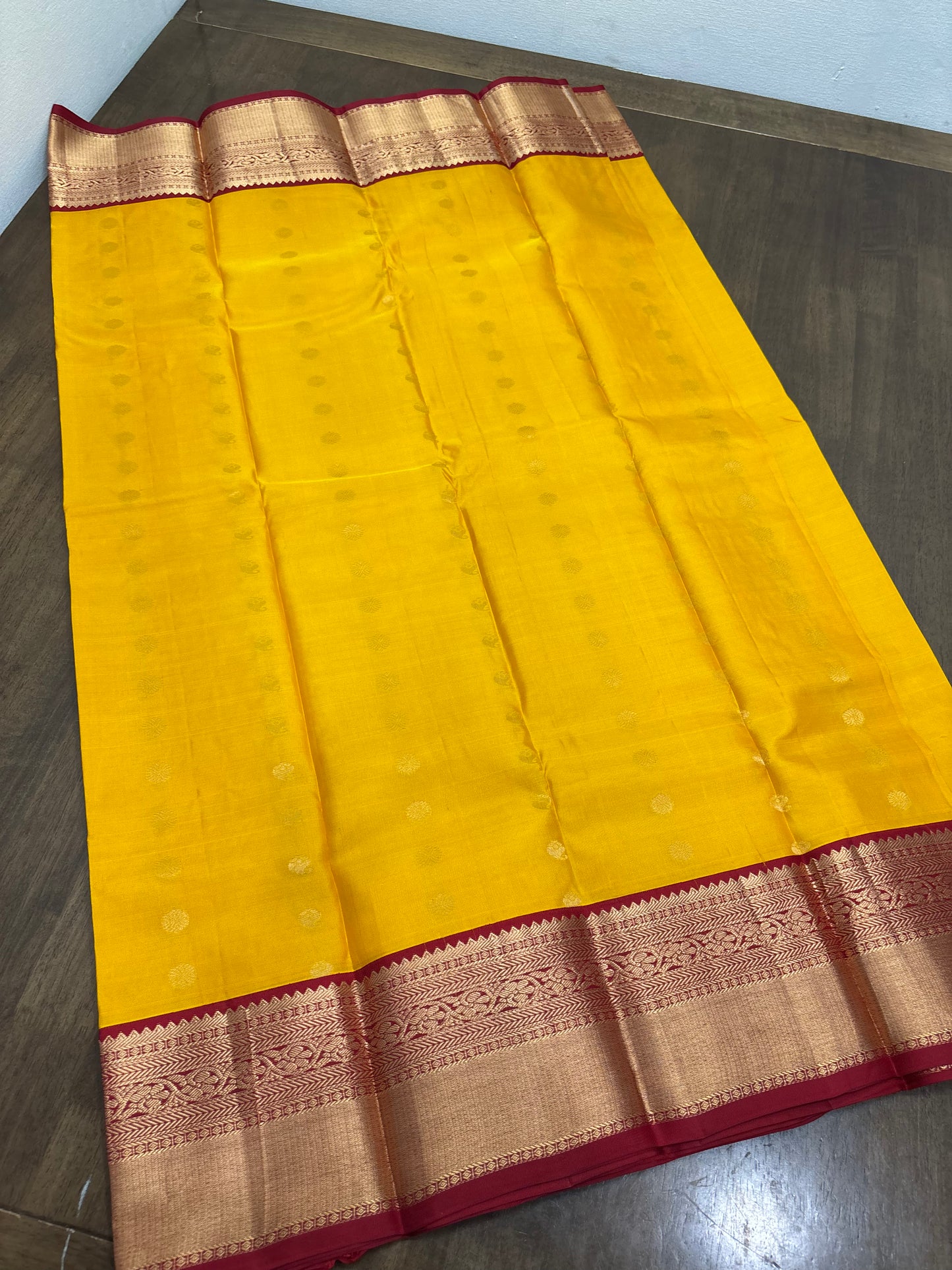 Radiant Yellow and Red Kanchipuram Silk Saree – Pure Handwoven Elegance