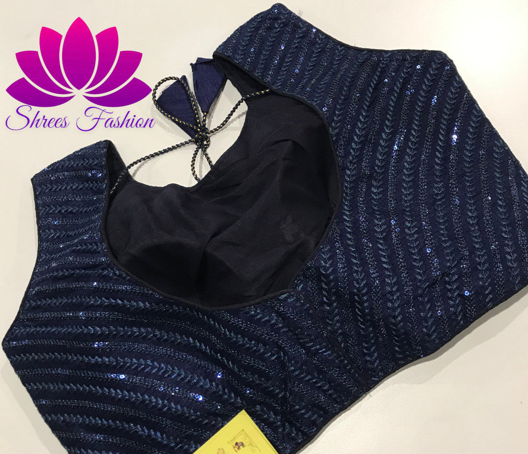 Navy Elegance: Raw Silk Sleeveless Navy Blue Ready-Made Blouse - Shrees  Fashion Australia