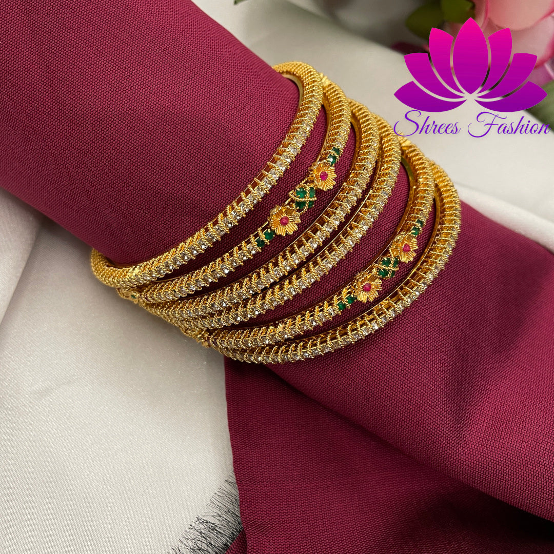 Shrees Fashion's Stunning Set of 6 Gold-Finish Bangles - Shrees Fashion Australia