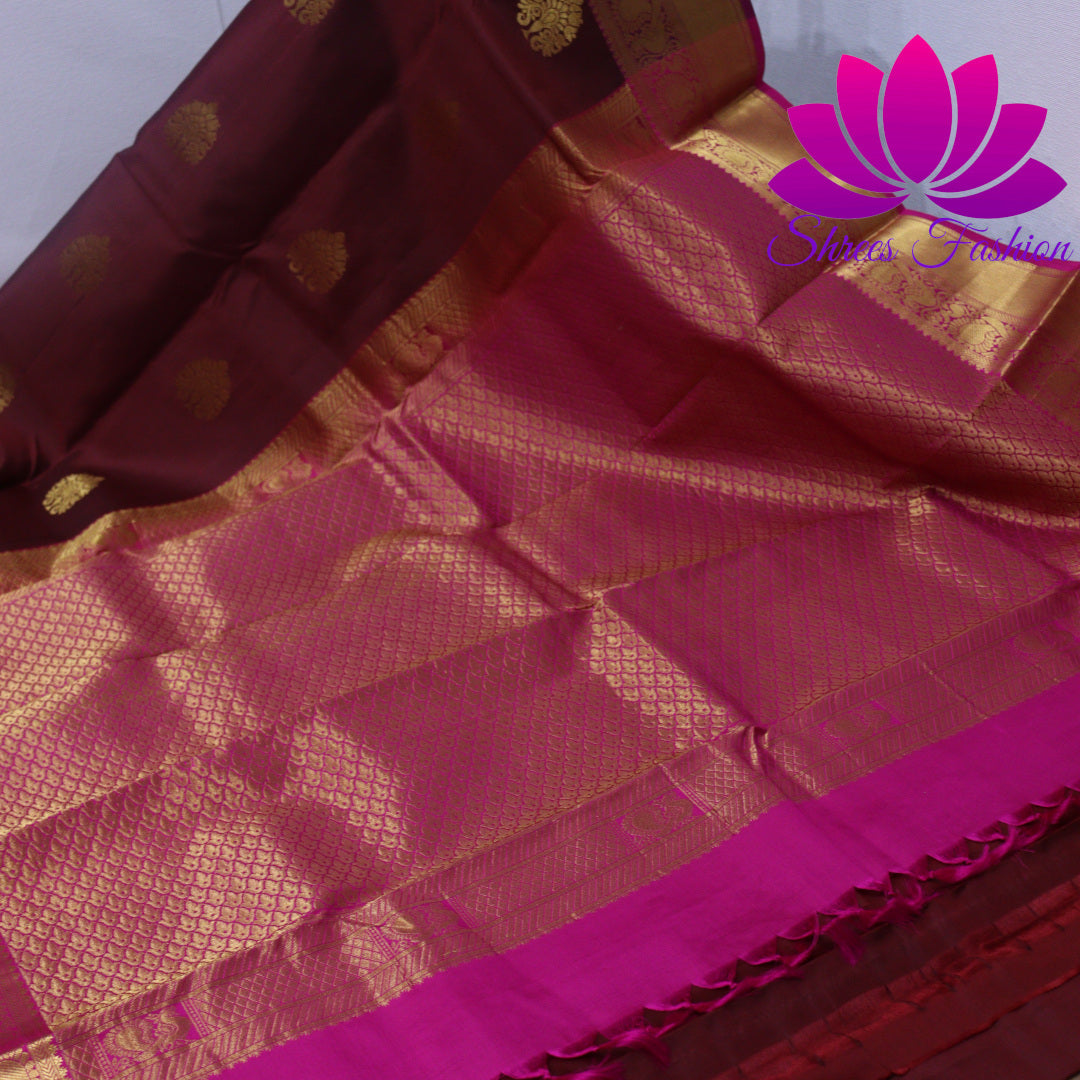 Exquisite Pure Silk Saree in Maroon with Pink Pallu | Online Silk Sarees Melbourne - Shrees Fashion Australia