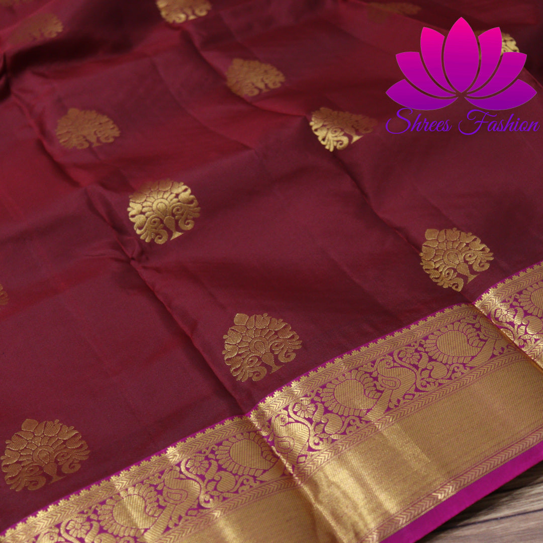 Exquisite Pure Silk Saree in Maroon with Pink Pallu | Online Silk Sarees Melbourne - Shrees Fashion Australia