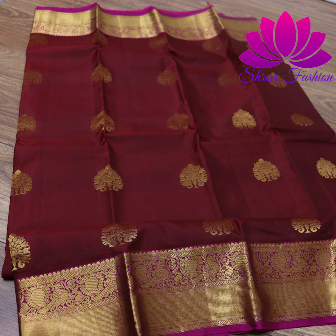 Exquisite Pure Silk Saree in Maroon with Pink Pallu | Online Silk Sarees Melbourne - Shrees Fashion Australia