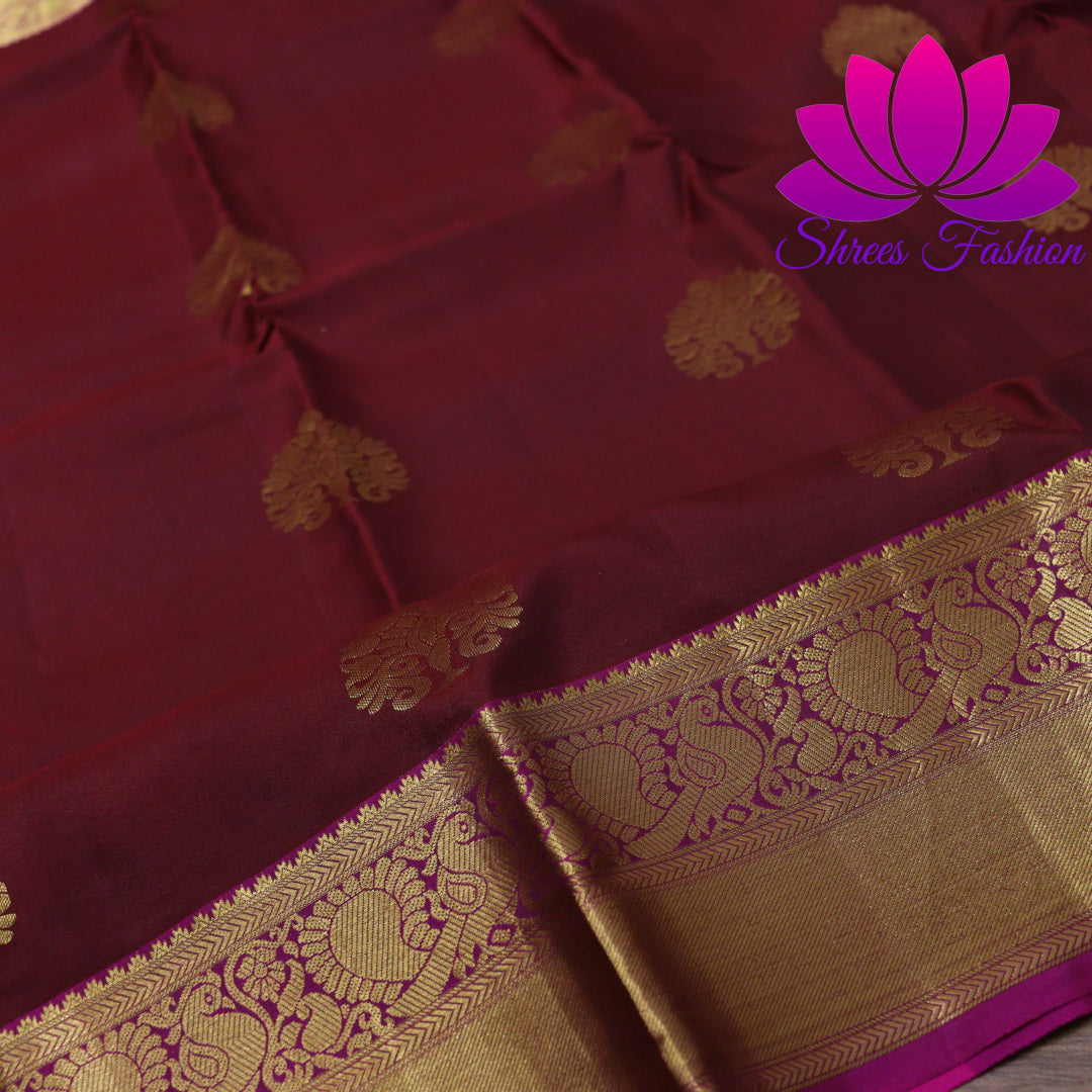 Exquisite Pure Silk Saree in Maroon with Pink Pallu | Online Silk Sarees Melbourne - Shrees Fashion Australia