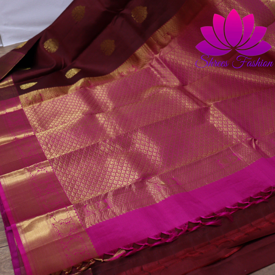 Exquisite Pure Silk Saree in Maroon with Pink Pallu | Online Silk Sarees Melbourne - Shrees Fashion Australia