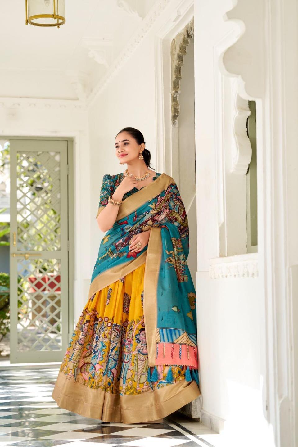 Yellow Lehenga with Blue Blouse – Vibrant Festive Charm in a Bold Contrast
