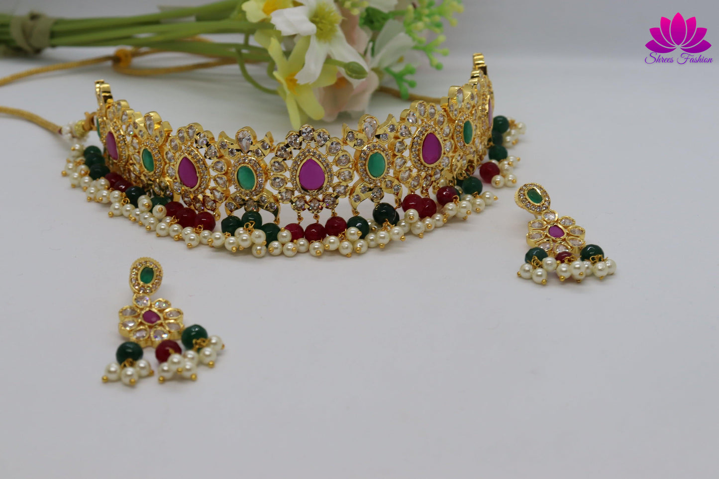 Crown Shape Cubic Zirconia Stones Choker - Shrees Fashion Australia