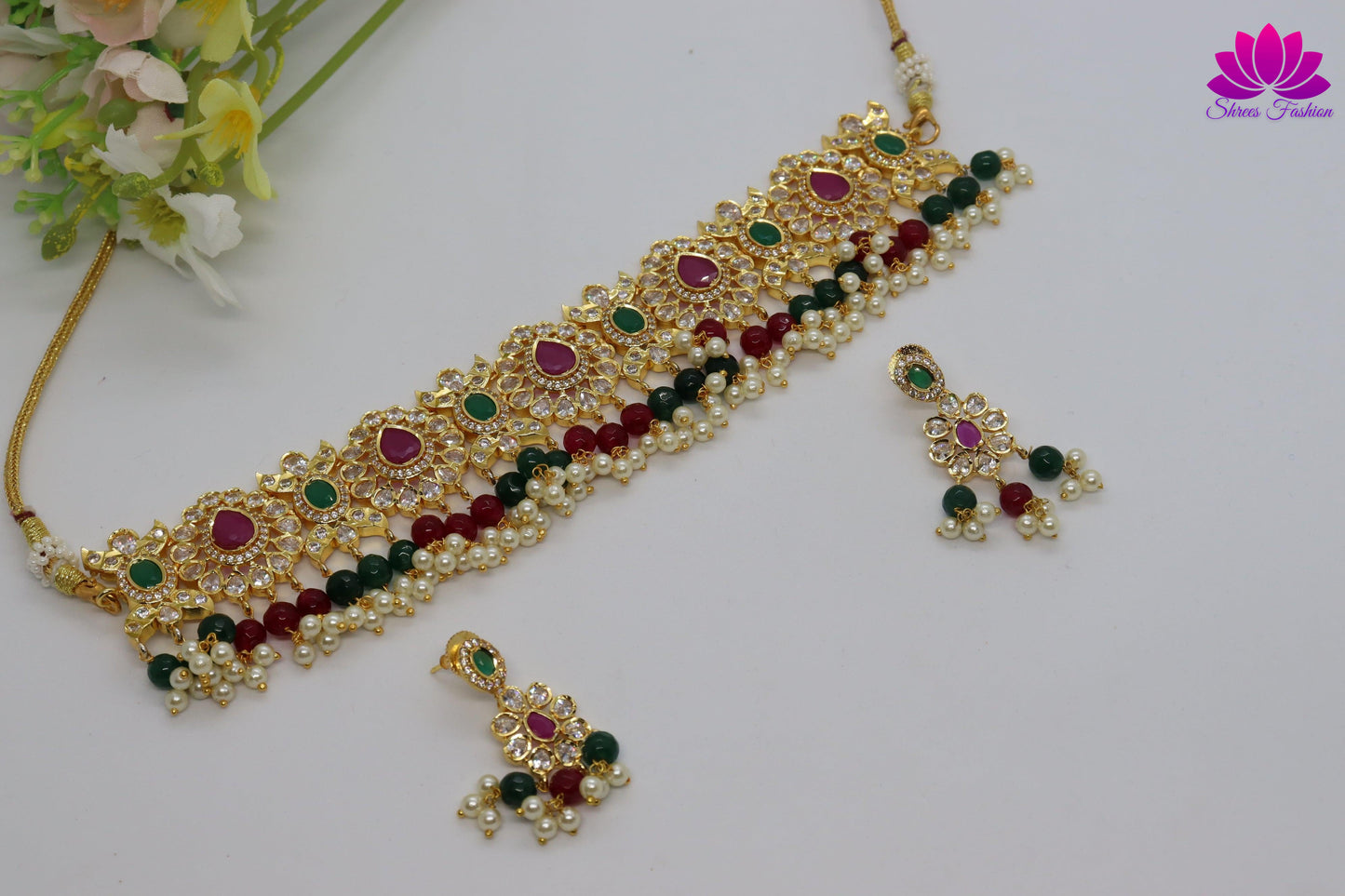 Crown Shape Cubic Zirconia Stones Choker - Shrees Fashion Australia