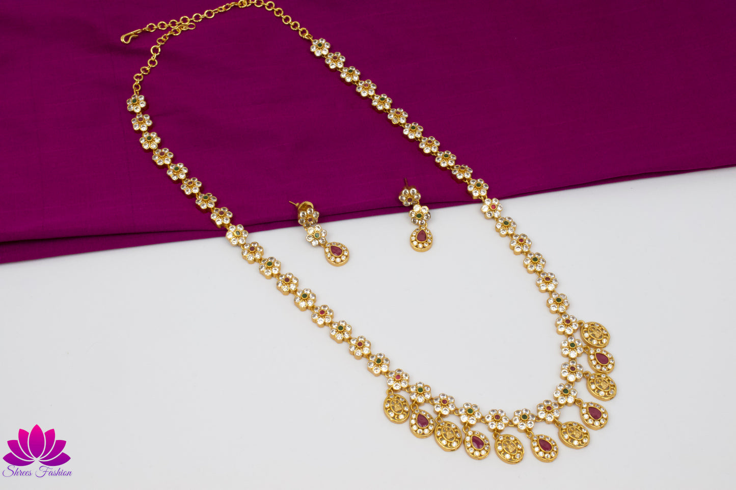 Antique Matte Finish Lakshmi Coin Design Droplets Temple Jewellery - Shrees Fashion Australia