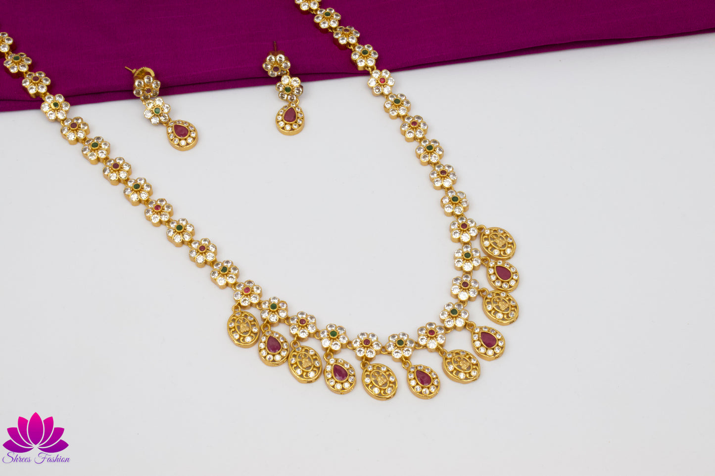 Antique Matte Finish Lakshmi Coin Design Droplets Temple Jewellery - Shrees Fashion Australia