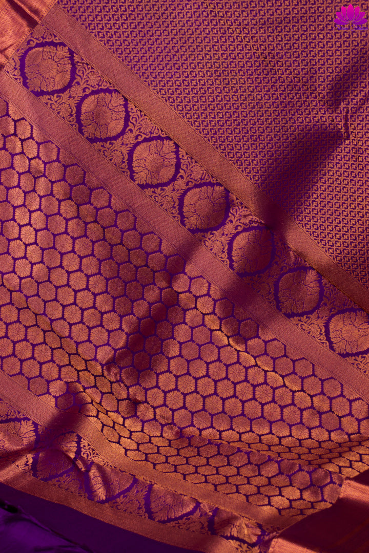 Purple Copper Zari Silk Saree | Kanchipuram Silk | Silk Mark Certified - Shrees Fashion Australia
