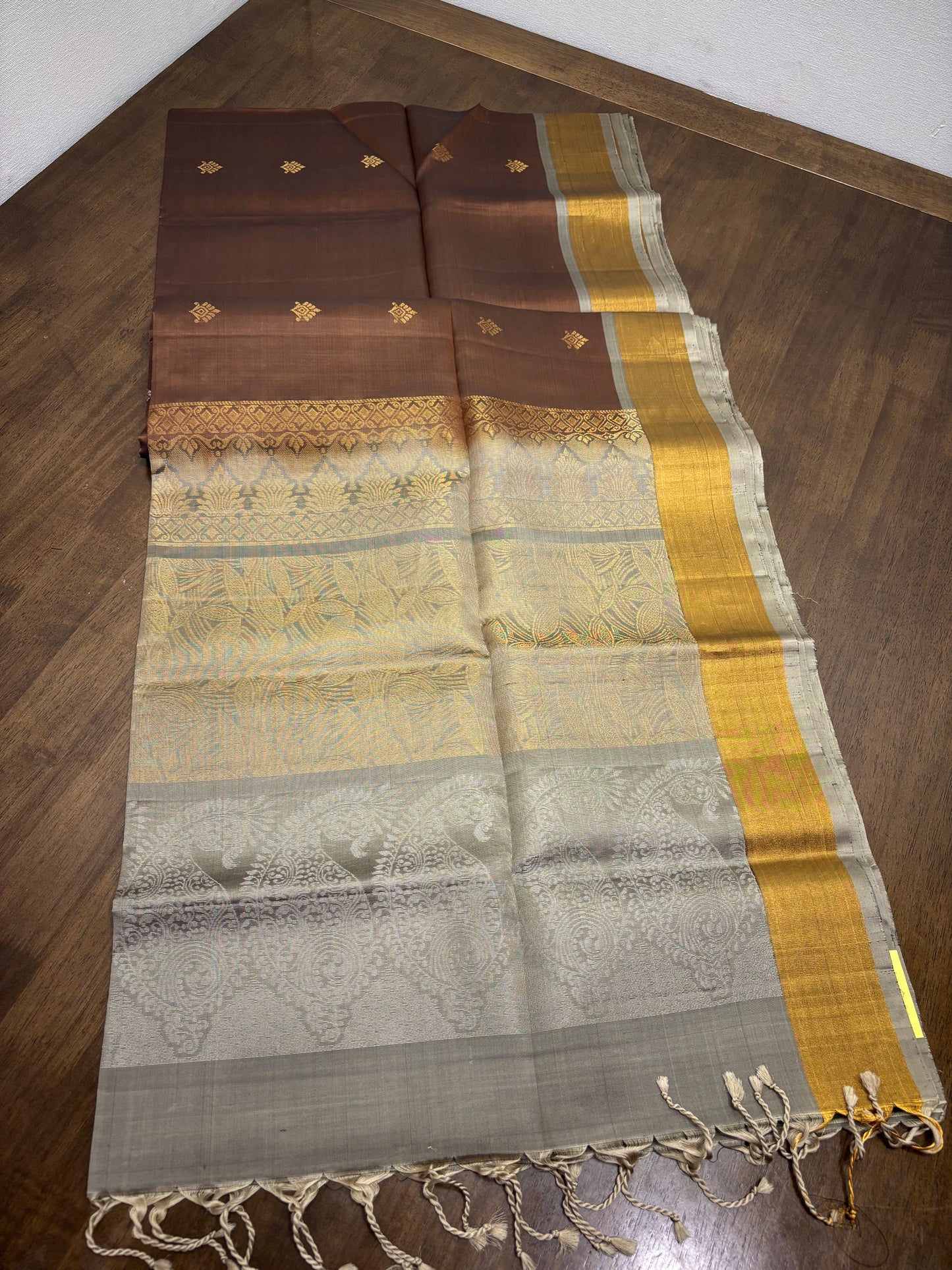 Brown and Grey Kanchipuram Silk Saree