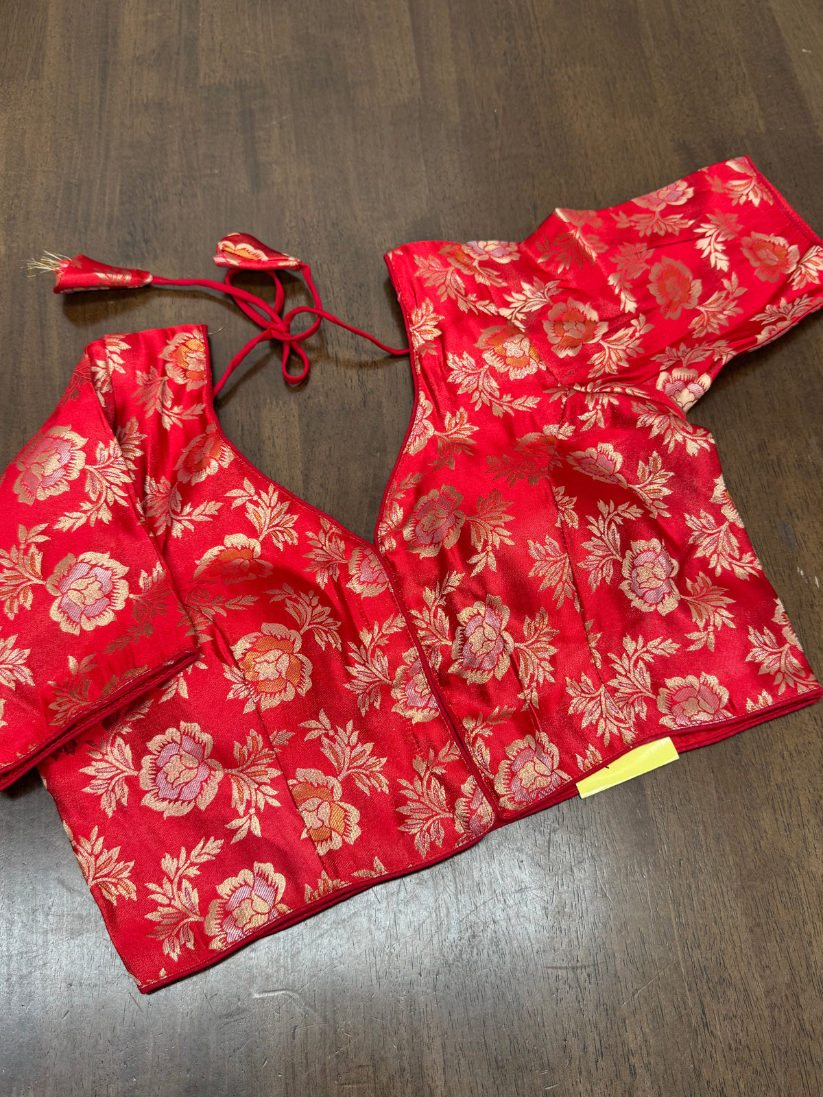 Traditional Red Floral Brocade Blouse with Gold Detailing