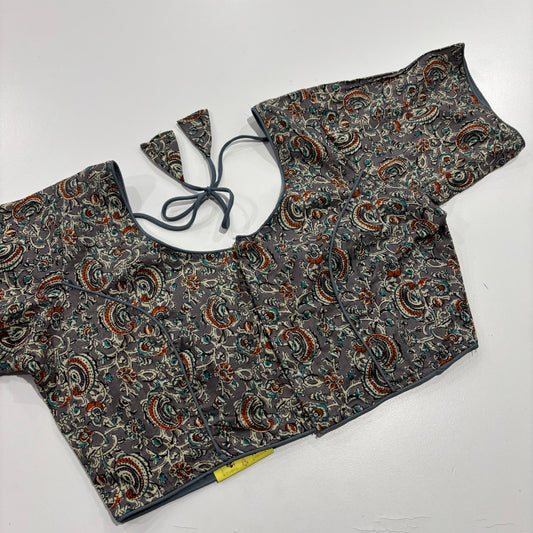 Grey Kalamkari Print Cotton Blouse – Artisanal Elegance for Everyday Ethnic Wear