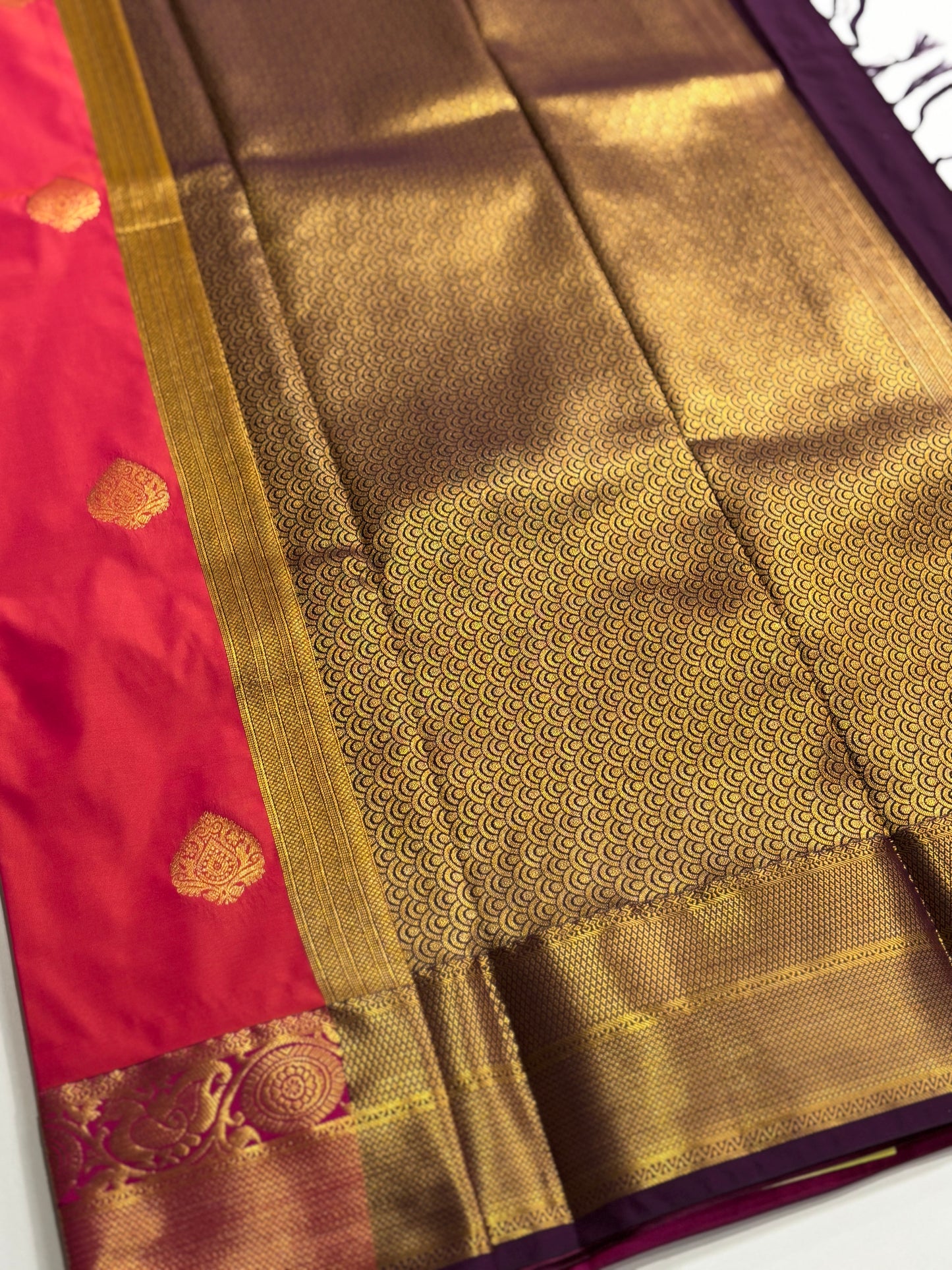 Elegant Pink Kanchipuram Semi Silk Saree with Rich Wine Contrast Border & Pallu | Shrees Fashion