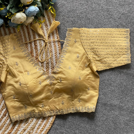Gold Readymade Blouse with Subtle Embroidery