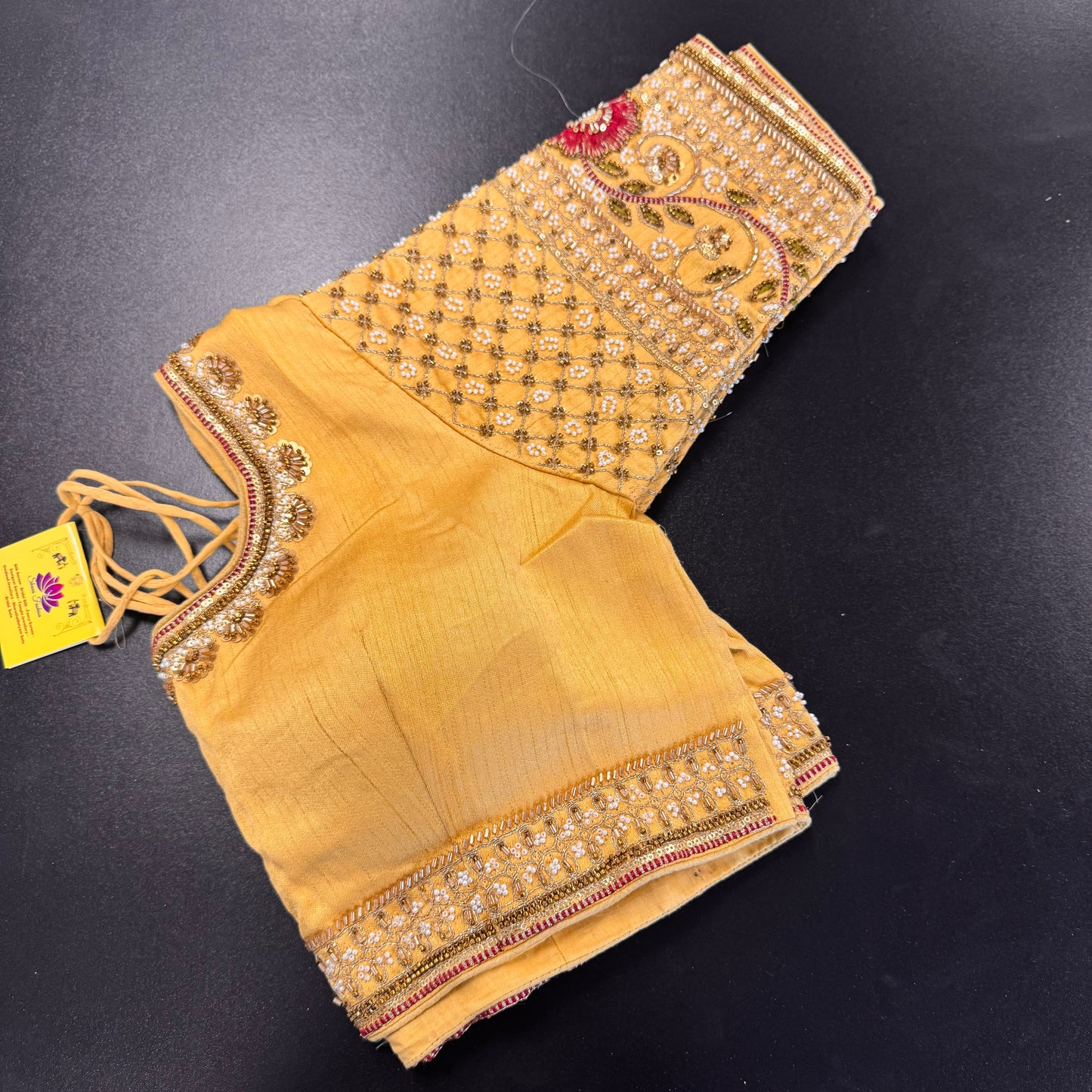 Mustard gold heavy embroidered designer readymade saree blouse - Shrees Fashion Australia (view 5)